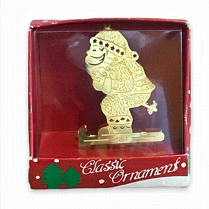 NIB Vintage 2001 Solid brass Christmas ornament Santa skiing Decoration
